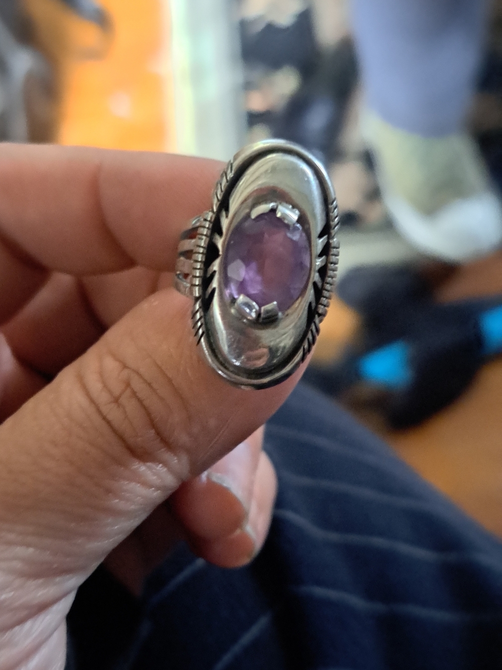 Sterling Silver Amethyst Oval Statement Ring - Purple